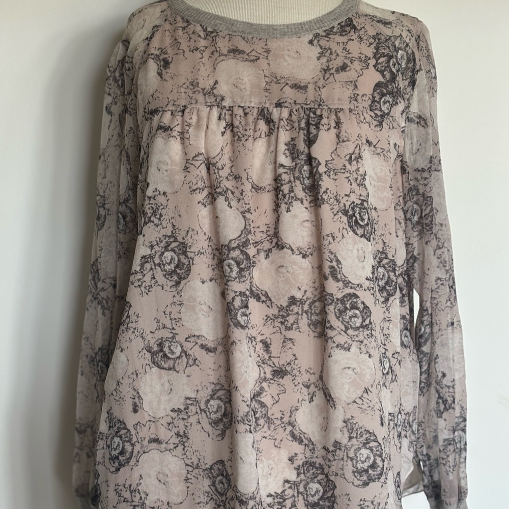 Rebecca Taylor Blush and Charcoal Floral Blouse